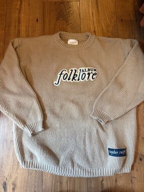 Taylor Swift Beige Folklore Crewneck Sweater with Embroidered Logo